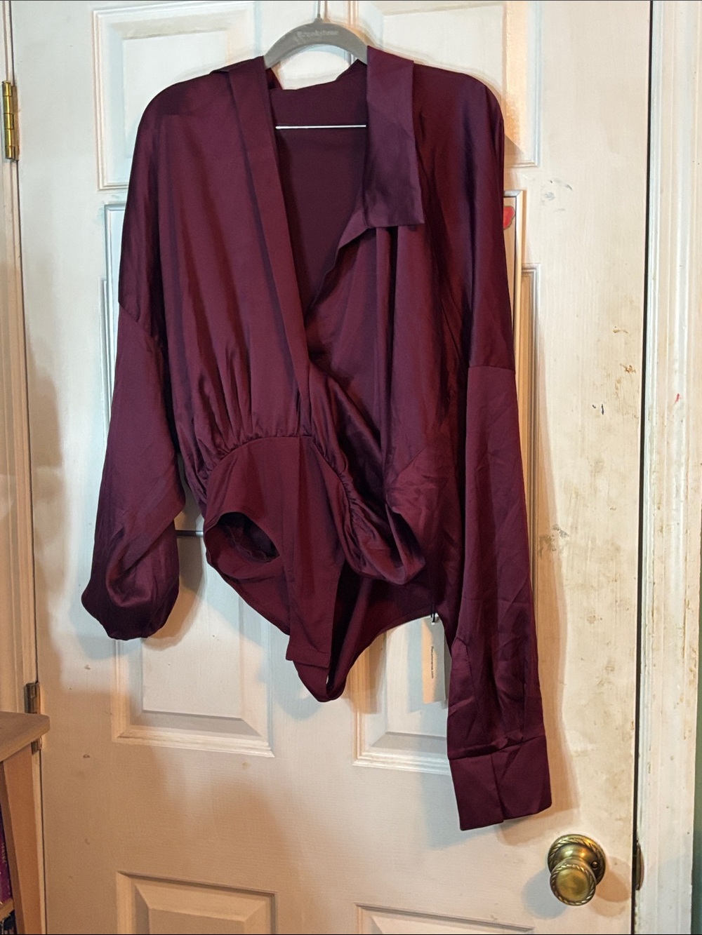 Commense Wine Red Long Sleeve Wrap Bodysuit Size XL